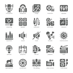 Audio and Video Icon pack for your website, mobile, presentation, and logo design. Audio and Video Icon solid design. Vector graphics illustration and editable stroke.