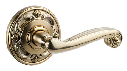 Obraz premium Antique Brass Door Lever with Fleur-de-lis Rosette and Scroll Handle ornate isolated on a transparent background