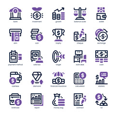 Business Investment Icon pack for your website, mobile, presentation, and logo design. Business Investment Icon dual tone design. Vector graphics illustration and editable stroke.