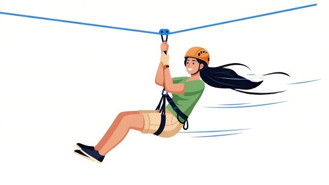 Thrilling Zipline Adventure: Woman Soaring Through the Air