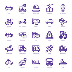 Car and Transportation Icon pack for your website, mobile, presentation, and logo design. Car and Transportation Icon line basic color design. Vector graphics illustration and editable stroke.