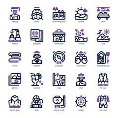 Cruise Vacation Icon pack for your website, mobile, presentation, and logo design. Cruise Vacation Icon dual tone design. Vector graphics illustration and editable stroke.