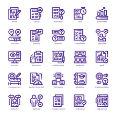 Exam and Assessment Icon pack for your website, mobile, presentation, and logo design. Exam and Assessment Icon line basic color design. Vector graphics illustration and editable stroke.