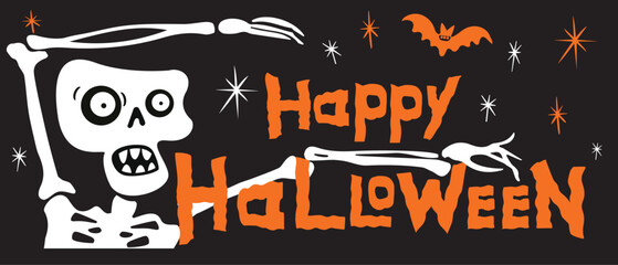 Halloween party poster, flyer with scull. All saints day holiday. Masquerade creepy invitation, template. Helloween advertising design layout.