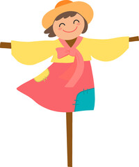 Autumn farming scarecrow design line illustration