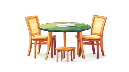 Round table with two chairs and stool