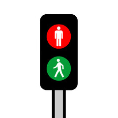Pedestrian traffic light showing red signal for stop and green signal for walk