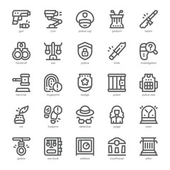 Law and Justice Icon pack for your website, mobile, presentation, and logo design. Law and Justice Icon outline design. Vector graphics illustration and editable stroke.