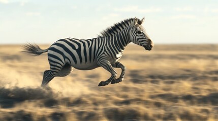 Zebra running in grassland