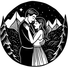 Romantic Couple Watching Midnight Meteor Shower