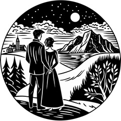 Romantic Couple Enjoying Late Night Rooftop Stargazing
