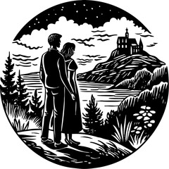Romantic Couple Enjoying Late Night Rooftop Stargazing