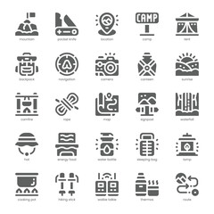 Mountain Adventures Icon pack for your website, mobile, presentation, and logo design. Mountain Adventures Icon solid design. Vector graphics illustration and editable stroke.