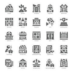 Real Estate Icon pack for your website, mobile, presentation, and logo design. Real Estate Icon solid design. Vector graphics illustration and editable stroke.