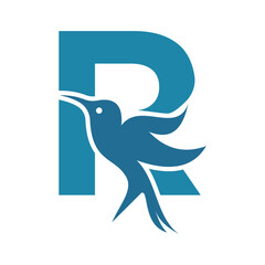 Bird Logo combine with letter R vector template