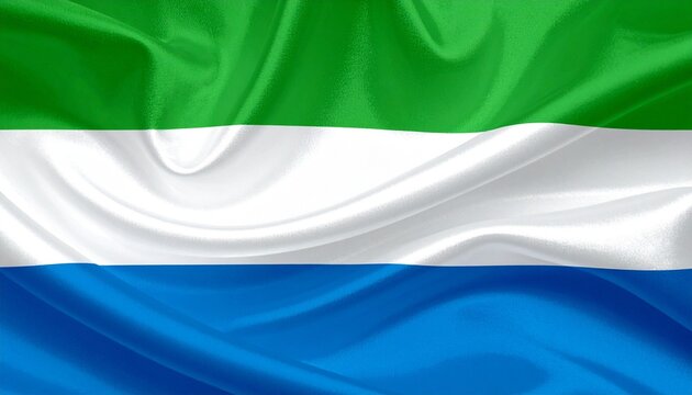 The flag of Sierra Leone waving gently photorealistic textile white background with soft shading
 - Powered by Adobe
