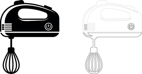 Black and White Hand Mixer Illustration for Culinary Designs and Presentations