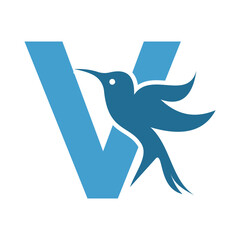 Bird Logo combine with letter V vector template