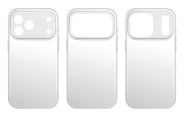 Silicone phone case mockup, white cover, back view, isolated on transparent background. Smartphone accessories ready for logo or pattern 