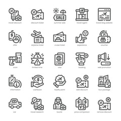Travel Discount Icon pack for your website, mobile, presentation, and logo design. Travel Discount Icon outline design. Vector graphics illustration and editable stroke.