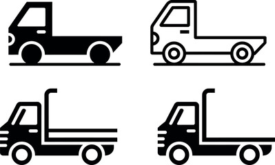 Diverse flatbed truck icon designs ideal for transportation and delivery