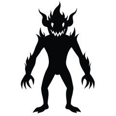 fire demon with glowing eyes logo flat color illustration
