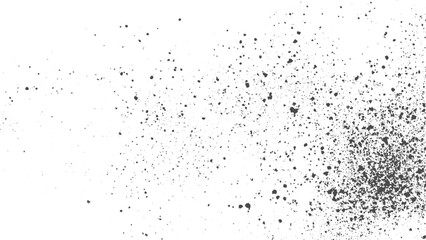 Splashes and drops grunge texture with dirt spots and dots on transparent background. Abstract dust particle and grain texture overlay for vintage grunge background. 