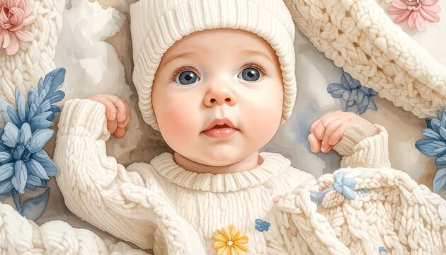 Baby girl in a knitted outfit