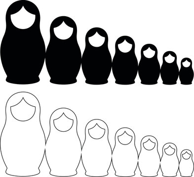 Matryoshka dolls in black and white vector illustration design collection