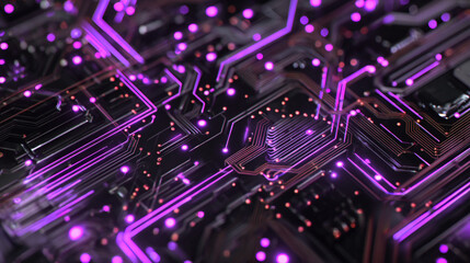 Obraz premium Glowing purple circuit board technology abstract background digital lines pattern