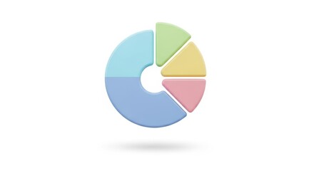 3d flat icon of a pie chart with colorful segments and a subtle shadow
