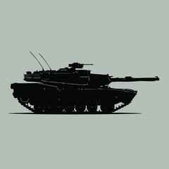 Fototapeta premium Silhouette of a modern military tank with a long barrel and detailed turret on a plain background