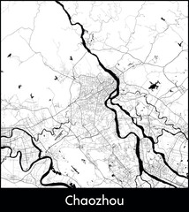 Chaozhou city map, China - Topographic vector map poster