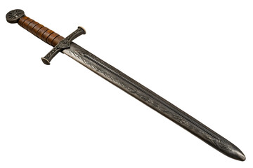 A detailed image of a historical steel sword On White Background