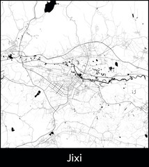 Jixi city map, China - Topographic vector map poster