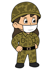 Cute Soldier Girl Cartoon Illustration