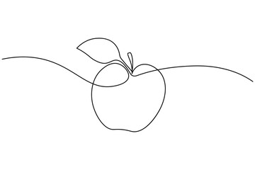 Minimal continuous one line drawing of apple fruit with leaf on white background perfect for modern design