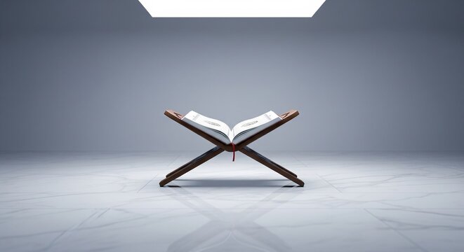 Open Holy Quran Placed on a Stand in a classic room
