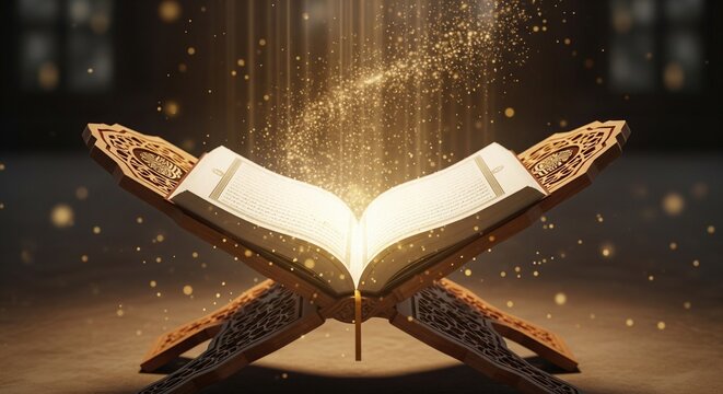 Divine light shining from the Holy Quran