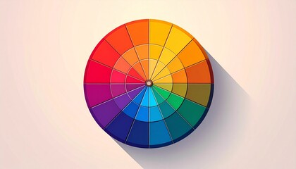 Fototapeta premium Vibrant flat design color wheel with a long shadow, illustrating the full color spectrum for graphic design, art, and creative projects.