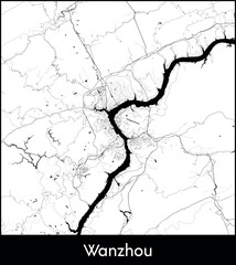 Wanzhou city map, China - Topographic vector map poster