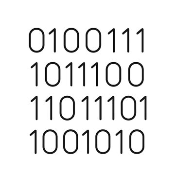 Binary code patterns in black text on white background  