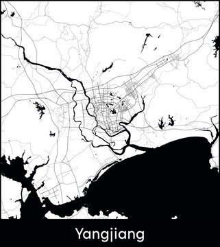 Yangjiang city map, China - Topographic vector map poster