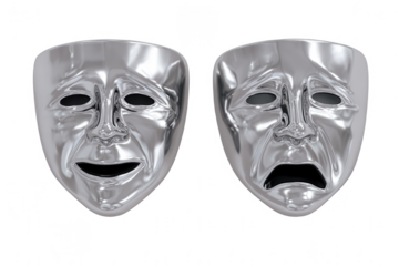 smiling and sad silver masks