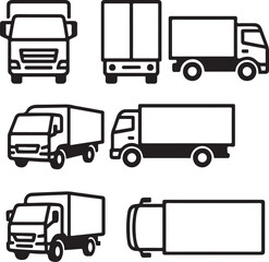 Truck Icons Set Front Side Top View And Angle Views With Outline vector illustration