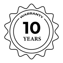 10 Years Warranty Badge Vector Icon