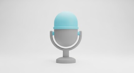 Modern 3d flat icon of a microphone with a bright cyan blue mesh grill for audio recording and podcasting