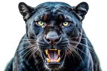 Powerful Black Panther A Close-Up Portrait of a Fierce and Dominant Predator, Showcasing Its Sharp Teeth and Intense Gaze