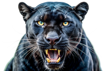 Powerful Black Panther A Close-Up Portrait of a Fierce and Dominant Predator, Showcasing Its Sharp Teeth and Intense Gaze