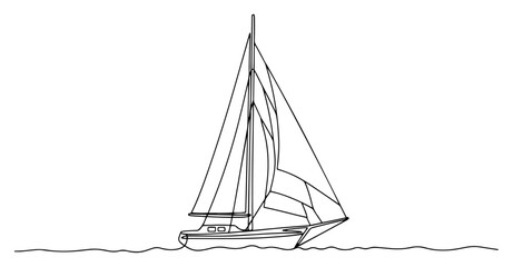 Sailboat on the Ocean in a Continuous Line Drawing
